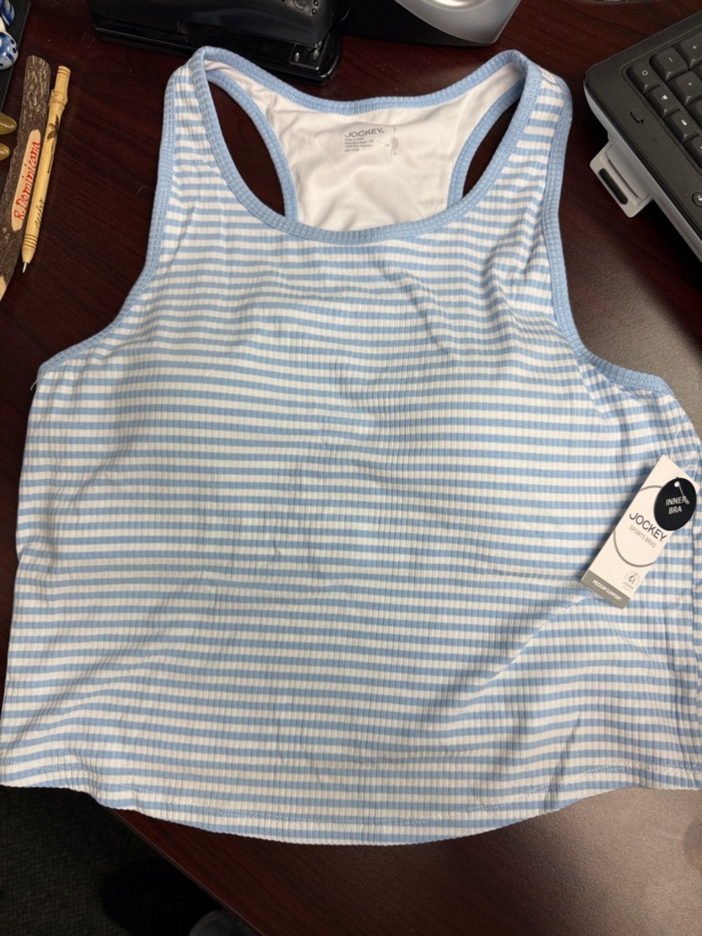 Jockey Light Blue & White Striped Racerback Tank Top